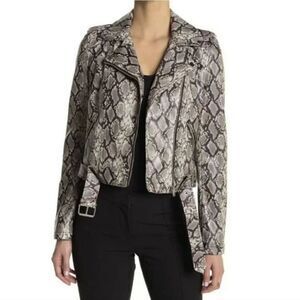 Coffee Shop Faux Leather Zippered Moto Jacket Python Size Medium